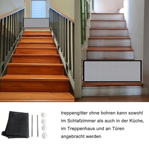Türschutzgitter Ausziehbar 180 x 72 cm, Kinder Treppenschutzgitter Hundegitter Wohnung, Kindersicherung Tür Türgitter Ohne Bohren, Katzenschutz Tür geeignet für Innen und Außenbereich (Grau)