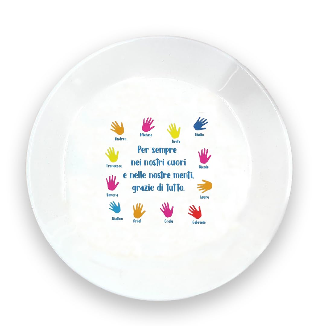 Piatto Bianco in Vetro Temperato 25cm Personalizzato con Nomi Idea Regalo per Maestra Fine Anno Scolastico
