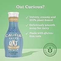 Vista 5 de Califia Farms Leche de avena sin azúcar, 48 onzas (paquete de 8) Avena entera enrollada Sin lácteos Sin gluten Vegano A base de plantas