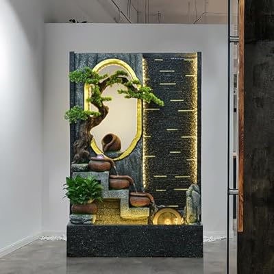 Large Zen Landscape Wall Fountain with LED Lights and Bonsai Accents – Indoor/Outdoor Decorative Waterfall for Home, Lobby, or Garden Decor (5026)