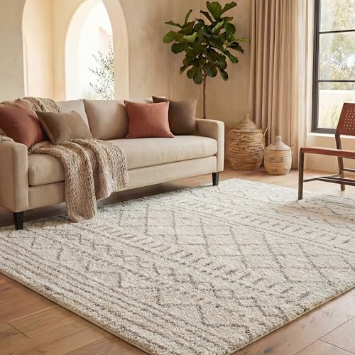 SAFAVIEH Area Rug 8x10 - Arizona Shag Collection - Large - Ivory & Beige, Moroccan Boho Design, Non-Shedding & Easy to Clean, Ideal for Living Room, Bedroom, Dining Space (ASG741A)