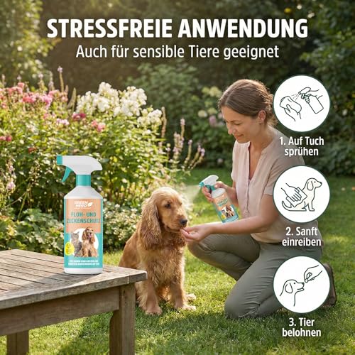 Floh- und Zeckenschutz 500 ml das Zeckenspray und Flohmittel für Hunde und Katzen, effektives Flohspray für die direkte Anwendung auf dem Tier bei akutem Befall oder zum Schutz
