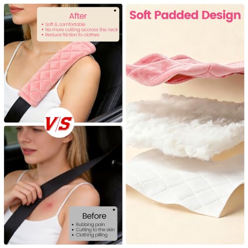 Image of Amooca Soft Auto Seat Belt Cover Seatbelt Shoulder Pad Cushions 2 PCS for a More Comfortable Driving Universal Fit for All Cars and Backpack Dirty Pink