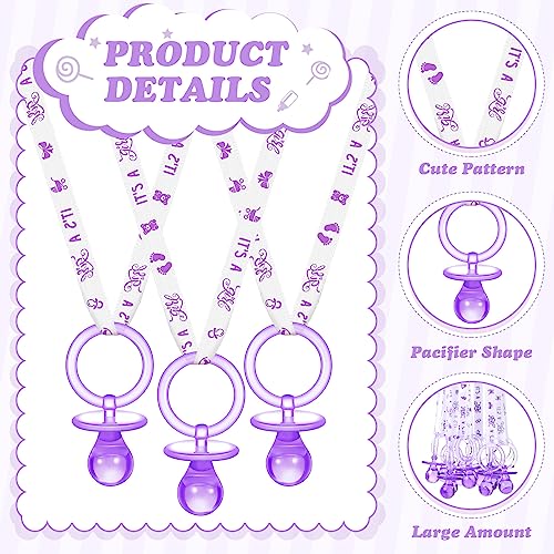 Image of Tigeen 36 Pcs Shower Party Pacifiers Necklace Acrylic Pacifiers Favors Plastic Charm for Shower Party Decorations Table Scatter, Girl Style(Purple, White)