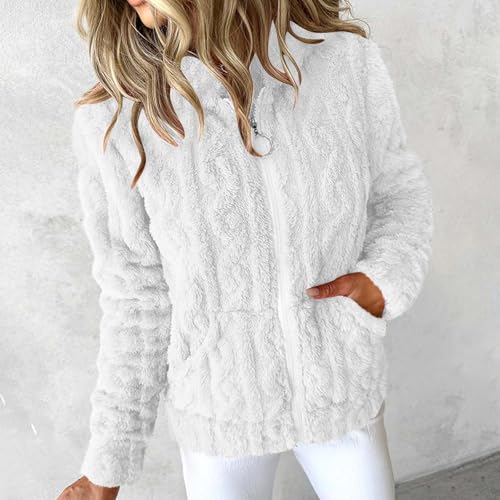 Lmdudan Plus Size Womens Winter Coats Faux Fur Jacket Sherpa Fuzzy Hood Sweaters Full Zip Shaggy Shacket Jacket with Pockets2