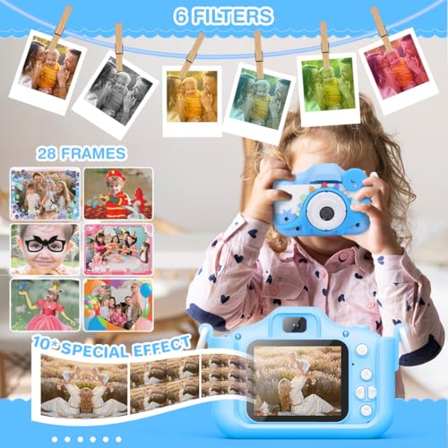 Wembley Dinosaur Kids Camera Toys 3-8 Years Old Boys Girl Gift 32GB SD Card 1080P HD Video Adorable Selfie Digital Toddler Camera for Kids Birthday Gift for 3 4 5 6 7 8 Years Old Girl Boys