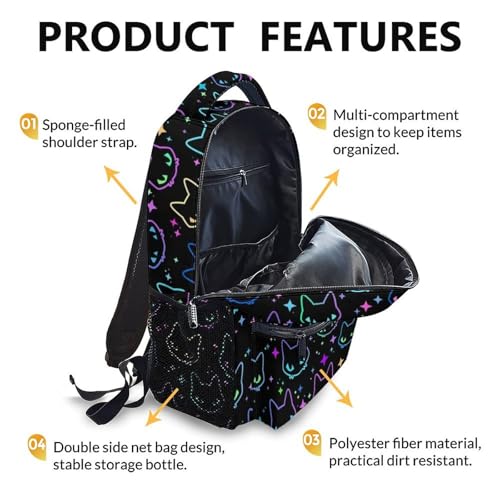 Girls Backpack, Cat Bacpacks for Kids School Toddler, Primary, Kindergarten, Senior, 17 Inch Durable Comfort Black Cat Bookbag for School Travel3