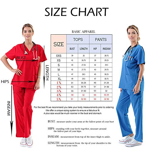 Basic Apparel Usa Women's Medical Uniform Scrubs Set – 4 Way Stretch 8 Pocket V-Neck Top With Drawstring Pants Nursing Dental, Black 4X-Plus #TOP5