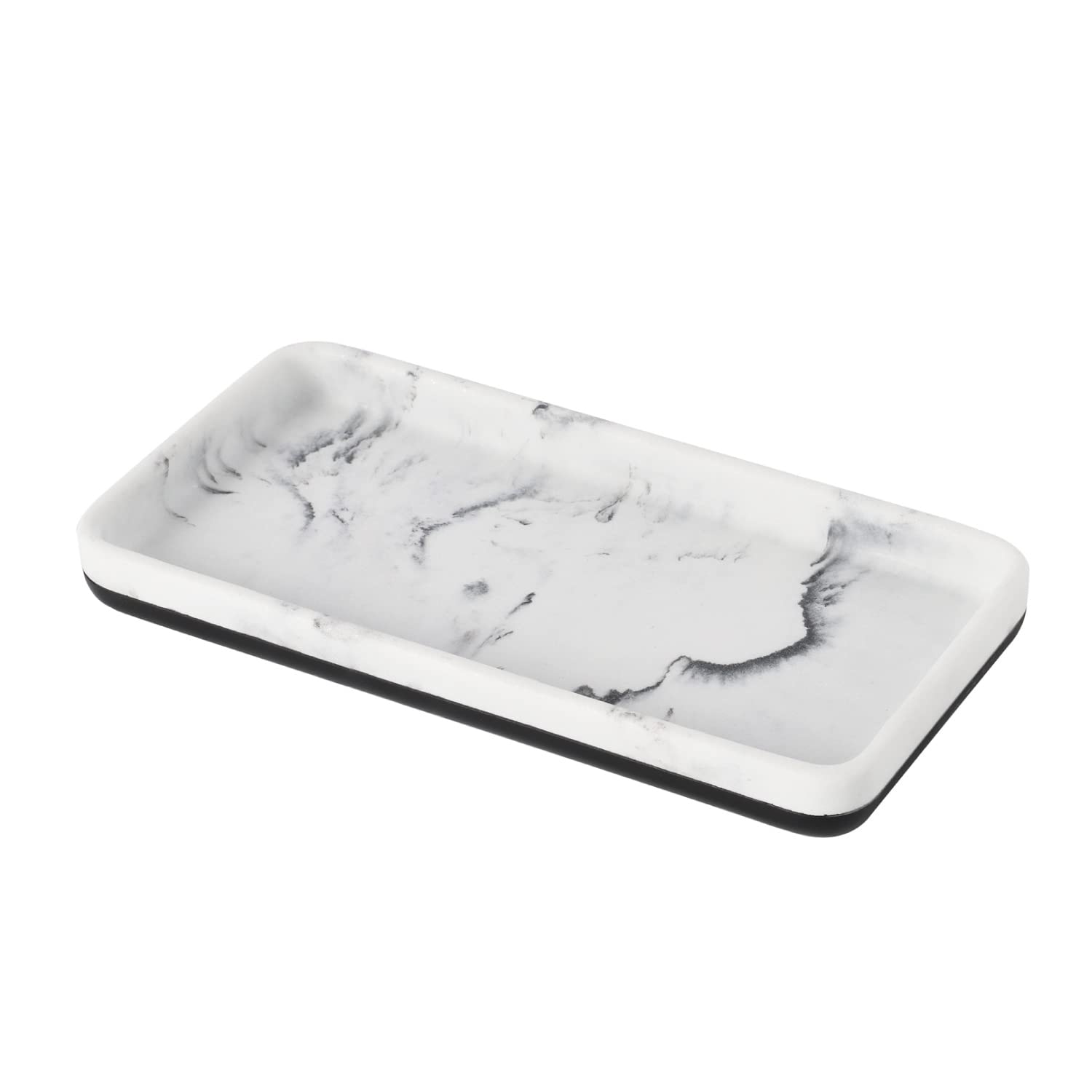 LKKL Vanity Tray, Bathroom Tray Toilet Tank Storage Tray, Kitchen Sink Trays, Vanity Countertop Organizer Candles Soap Holder, Rectangle White Small 9"