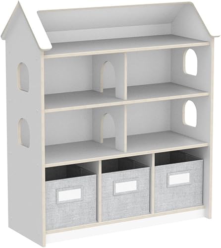Miniatura 4 de Guidecraft EdQ - Librero para casa de muñecas, color blanco estantería para niños con contenedores de almacenamiento para muñecas, libros, juguetes
