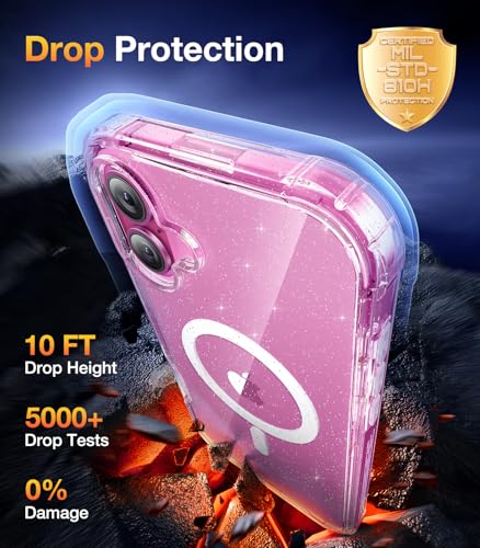 Image of Diaclara Magnetic Designed for iPhone 16 Plus Phone Case,[Full Camera Protection] 360 Clear Bumper Compatible with MagSafe Built-in Screen Protector for 16 Plus,Magnetic Clear Glitter