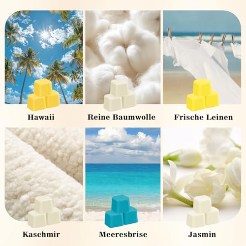 SCENTORINI Duftwachs für Duftlampe, 12 Düfte, Raumduft, Sojawachs Wax Melt, Geschenk Duftwachswürfel, für Kerzen Wärmer, Baumwolle, Leinen, Zitrus, Apfel Zimt, Kaschmir, Tahiti-Vanille