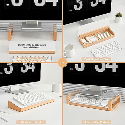 Desktop Glass Dry Erase Whiteboard with Wooden Storage Box for Office Supplies, Keyboard Stand, Desk White Board with Drawer for Stationary, Marker & Eraser Included, Yeoux (White) - Image 4