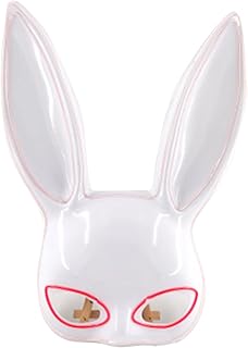 SPYMINNPOO Bunny Half Face Mask, Glowing Rabbit Mask Accessory for Halloween Party Supplies Pink and White Lights (White)