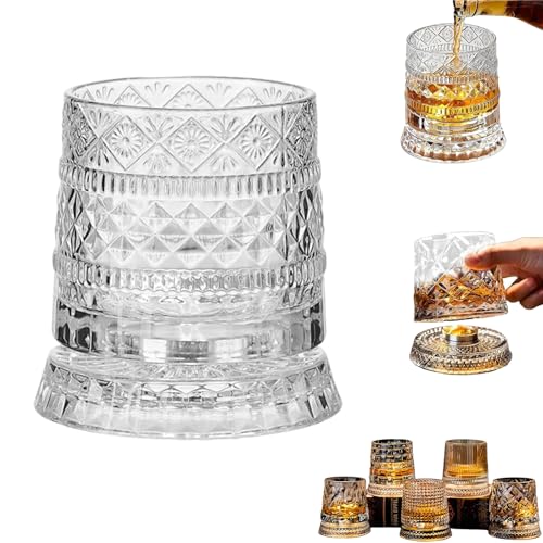 Image of AYEXNSA 360 Degree Rotating Whiskey Glass,10oz Large Spinning Cocktail Glasses Set, Spinning Crystal Wine Glass with Stress Relief Function, for Bars, Restaurants, Party (#7)