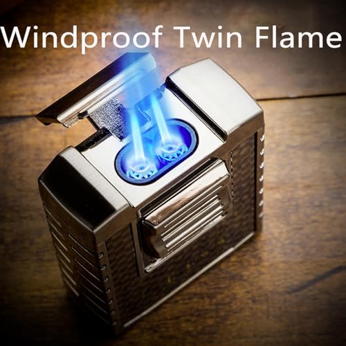 Encendedor de butano doble llama a prueba de viento miniatura 2