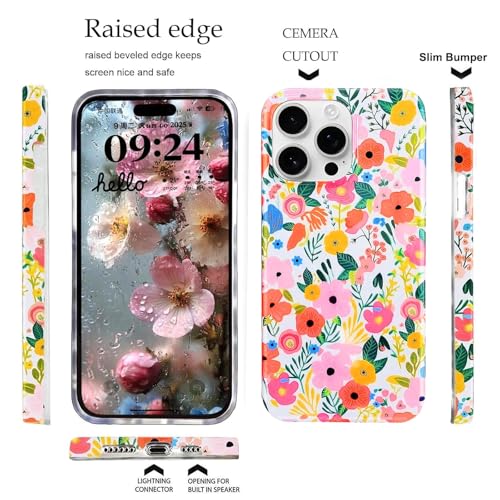 J.west Compatible with iPhone 16 Pro Case 6.3", Soft Shockproof Cute Floral Phone Protective Cover for Women, Garden Flower Pattern Design Slim Fit Anti-Scratch Phone Case for Girl by J.west - Image 4