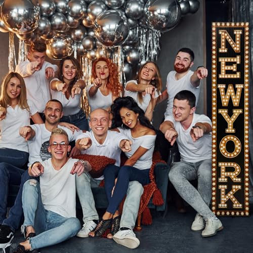 Image of Colingmill 6.6 ft New York Marquee Column Cardboard Stand up Cutout New York Themed Party Decoration Life Size Photo Props for NYC Patriotic Themed Party Sign Backdrop