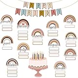 AnyDesign Boho Rainbow Cut-Outs with 100Pcs Glue Points Happy Birthday Cutouts Colorful Cake Rainbow Cutout for Birthday Party Supplies Classroom Bedroom Bulletin Board Decorations, 44Pcs