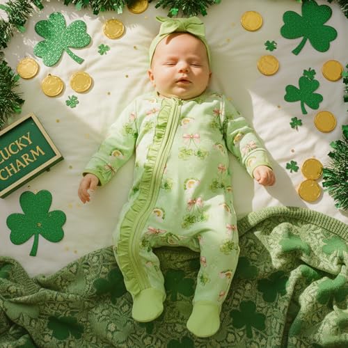 Image of Kuriozud Newborn Infant Unisex Baby Boy Girl Button Solid Romper Bodysuit One Piece Jumpsuit Outfits Clothes | Newborn Baby Girl Sleeper for Daily, Brithday, Halloween, Christmas, New Years, Valentines, St. Patrick's Day, Easter 0-9M