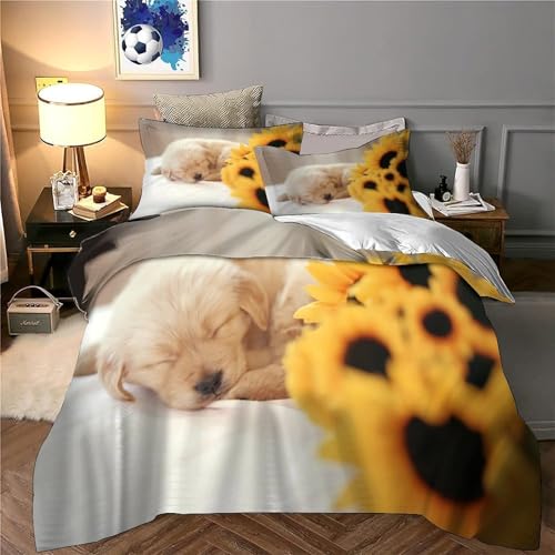 Housse de couette chiot mignon 135x200 parure lit 3D microfibre - 6