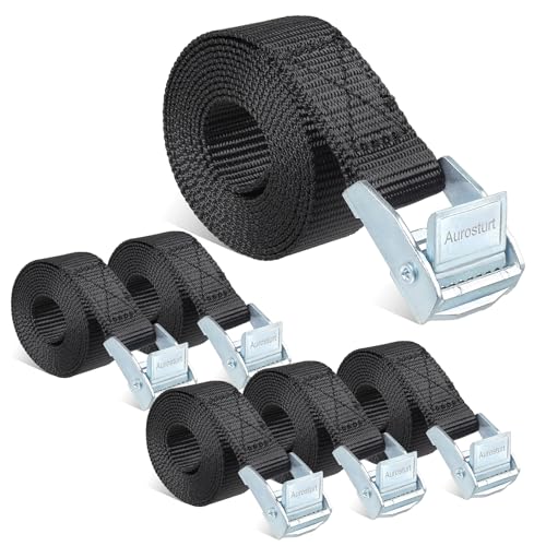 Aurosturt Cam Buckle Tie Down Straps Lashing Straps 6Pcs Cinch Straps Black Packing Straps Securing Straps (Black, 0.75’’ x 48’’)
