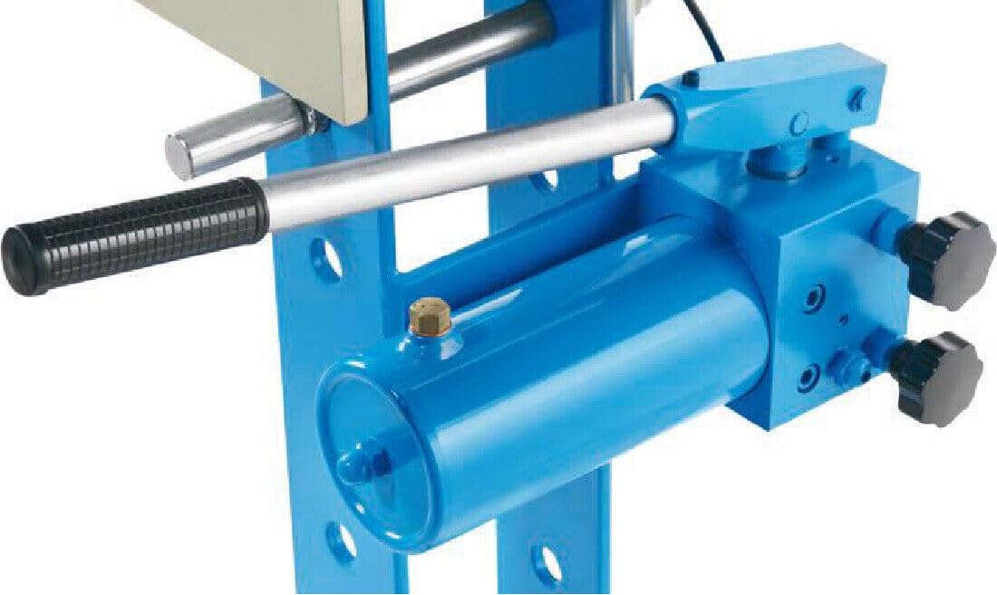 PRESSA IDRAULICA 20 TONNELLATE CATOCCI MACCHINE CON CLINDRO MOBILE POMPA A DOPPIA VELOCITA' PIATTO CACCIASPINE E COPPIA DI PRISMI A V BLU