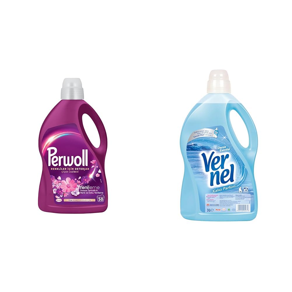 Perwoll Yenileme Çiçek Cazibesi Renkliler için 45 Yıkama Sıvı Çamaşır Deterjanı (1 x 2750 mL) + Vernel Deniz Esintisi Kalıcı Parfüm 30 Yıkama Çamaşır Yumuşatıcısı (1 x 3000 mL)