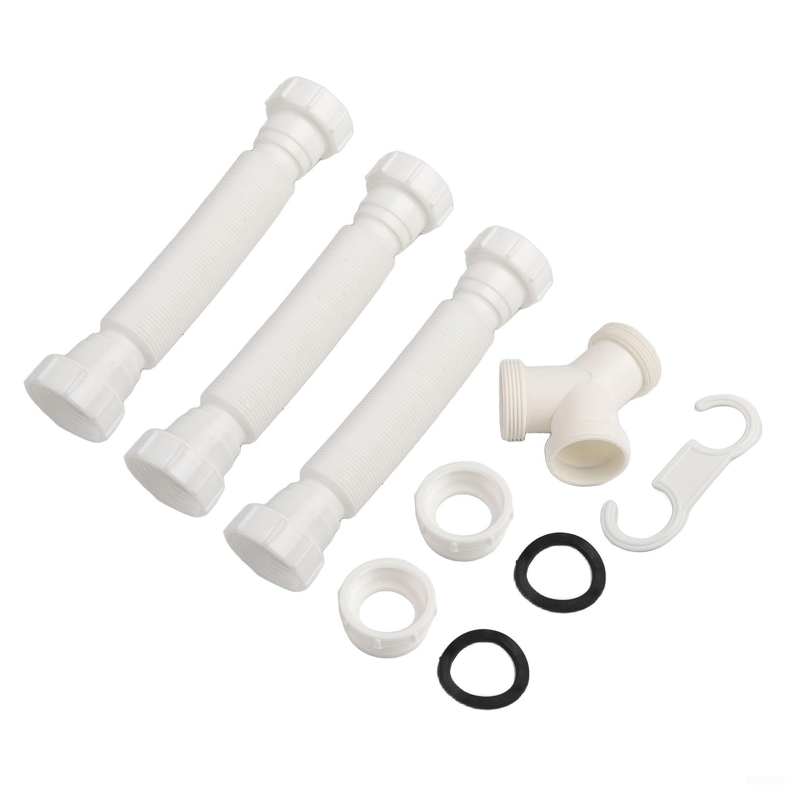 Besttoolifes Kit di scarico doppio per lavello, regolabile, 20-80 cm, flessibile, con adattatori G1-1/2 e G1-1/4, costruzione in PE per lavelli da bagno e cucina