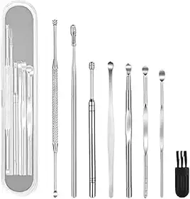 Kit Profissional de Limpeza de Ouvido 9 Peças com Estojo – Ferramentas Inox Removedor de Cera Auricular, Antibacteriano, Multifunção, Estojo de Transporte | Premium MyBrins