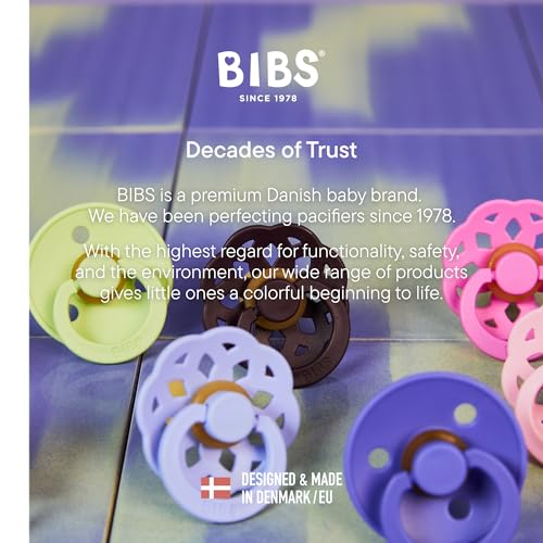 Image of BIBS Colour Anatomical Soother 2-Pack, BPA Free Dummy Pacifier, Orthodontic Nipple. Natural Rubber Latex, Made in Denmark, Size 2 (6-18 Months), Hush /Grape