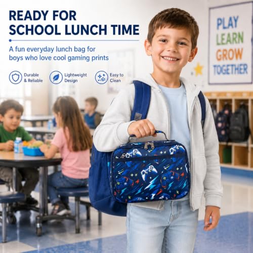 Image of CAMTOP Lunch Box Kids Boys Insulated Lunch Cooler Bag Reusable Lunch Tote Kit for School Travel (Dark Blue Star)