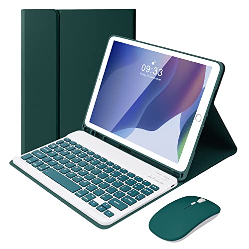Image of SOPPY Bluetooth Keyboard Case with Mouse for iPad 9th Gen 2021, 8th Gen 2020, 7th Gen 2019 10.2 inch, Air 3 & Pro 10.5 inch, Detachable Wireless Keyboard, Slim Protective Cover, Rechargeable, Dark Green
