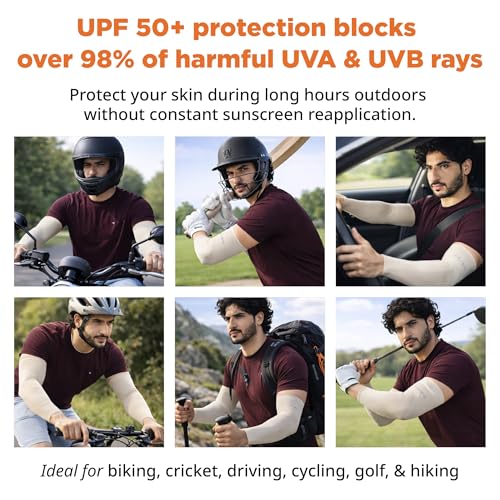 Image of FOVERA UV Sun Protection Arm Sleeves for Men & Women - UPF 50+ Cooling Hand Cover for Biking, Cricket, Driving & Cycling - Seamless Compression Tattoo Cover & Tan Protection Guard