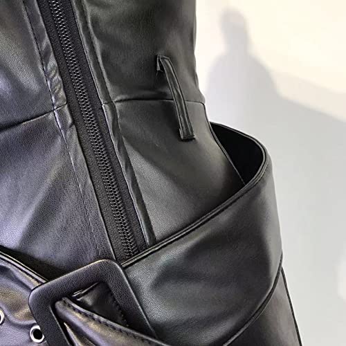 Bluewolfsea Womens Vintage Empire High Waist Bell Bottom Faux Leather Flare Wide Leg Pants with Belt4