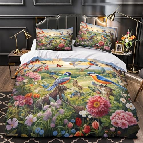 Housse de couette 135x200 microfibre résistante lit single oiseaux
