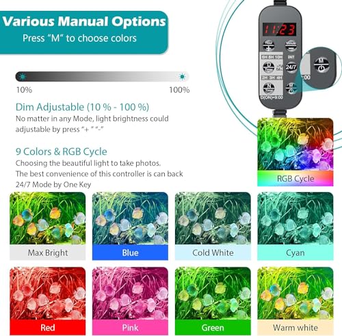 Image of LED Aquarium Light, 24 /7 Full Spectrum Dimmable Submersible Light 36-42 inch 36W for 30 /35 /40 Gallon Fish Tank, Day+Night Mode DIY Timer Auto On Off, High Brightness 8 Colors RGB Mode