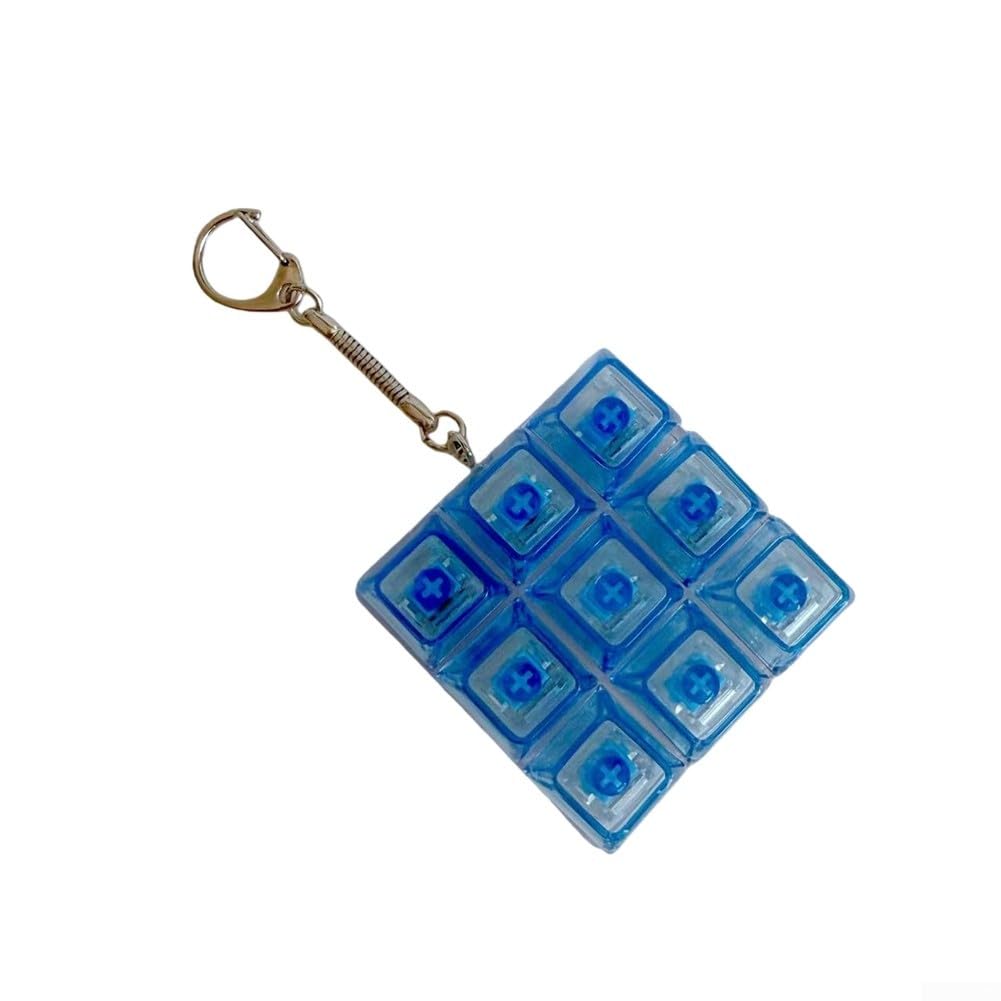 RiseNova Compact RGB Keyboard Fidget Keyring for Stress Relief, Portable Mechanical Button Toy for Home Office School Anxiety(PC With Light Blue)