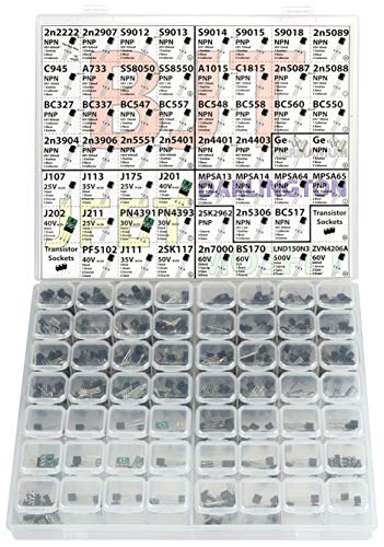 Ultimate Transistor Assortment Kit, 686 pcs, 54 Types, BJT, Mosfet, Germanium, Darlington, JFET incl. 30 pcs Sockets