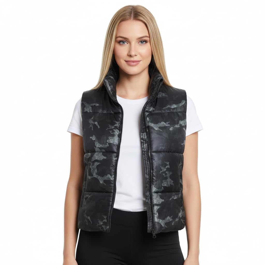 troo blue Women Camo Print Quilted Puffer Vest, Women Winter Outerwear, Zip-Up Sleeveless Design with Drawstring Hem, winter women jacket-picture-42