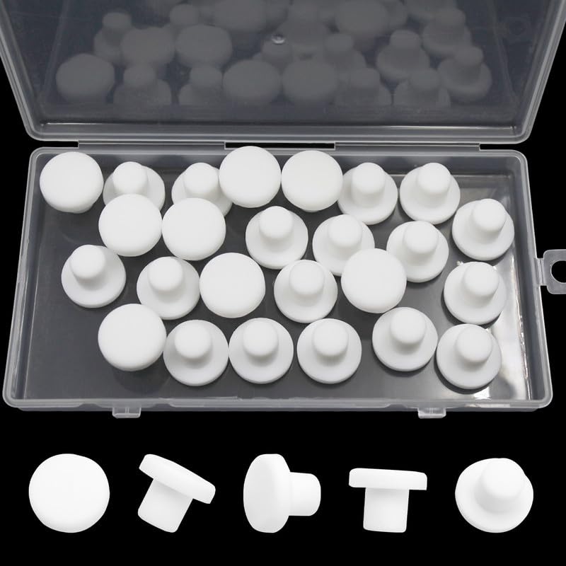 25 Pc 10 mm/0.4 in Silicone Rubber Plug for Round Holes, White