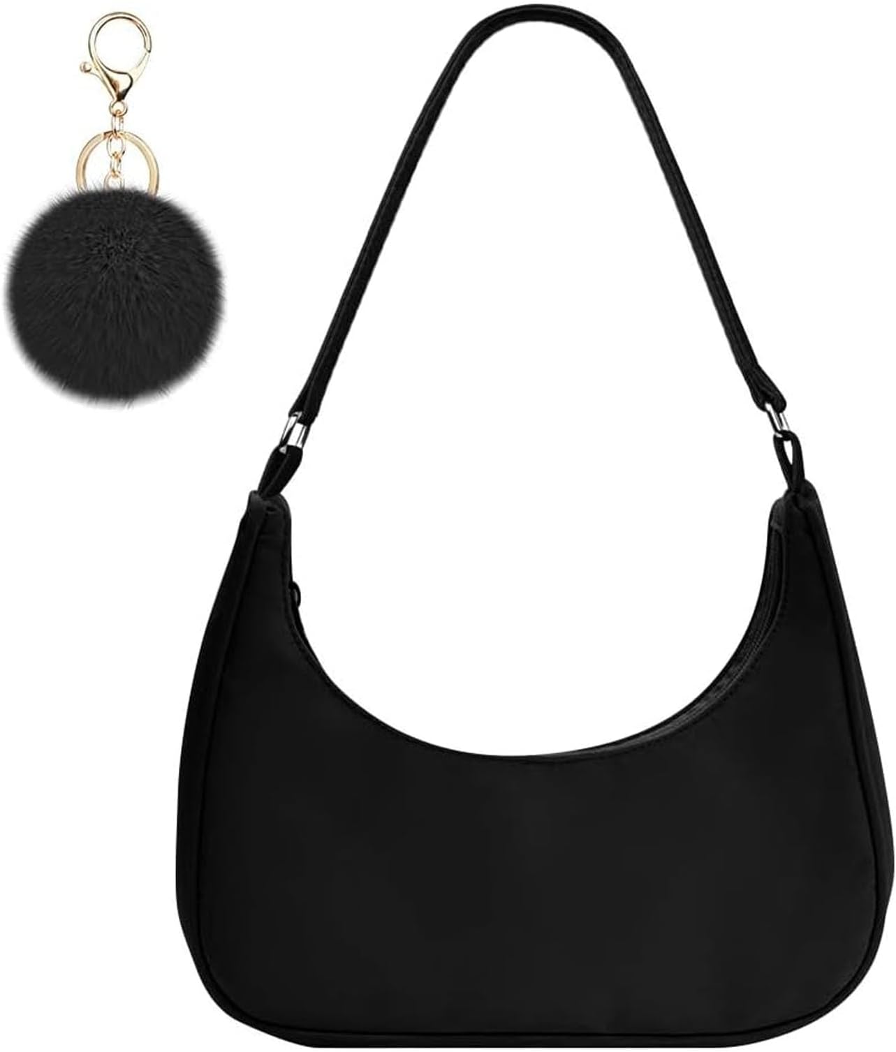 GWAWGShoulder Bags for Women, Nylon Shoulder Bag, Lady Underarm Bag, Mini Handbags with Pom Pom Keychain and Zipper Closure - Gift for Christmas, Birthday and Anniversary