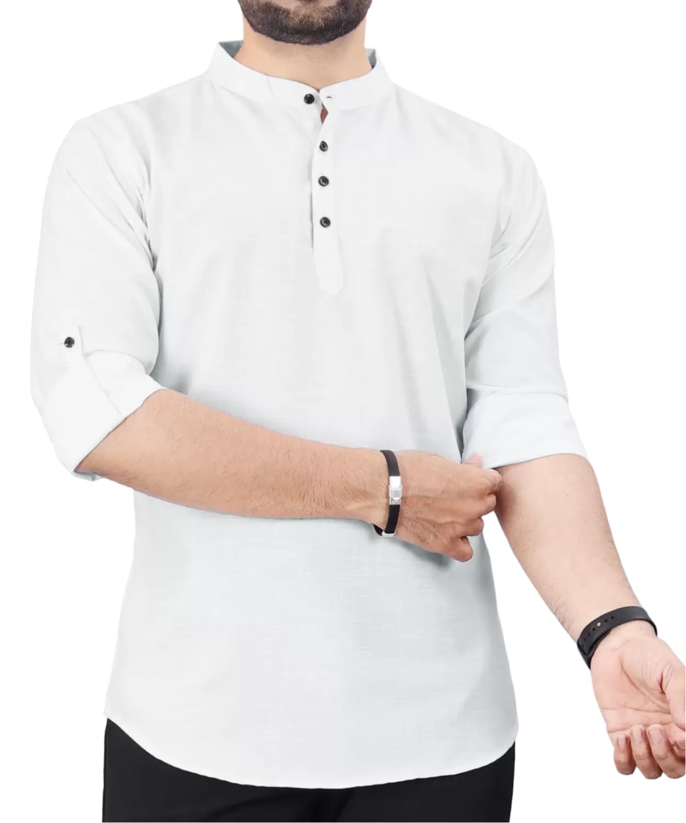 deelmo Men's Regular Fit Solid Spread Collar Casual Shirt, Full Sleeve Straight Short Kurta Shirt for Men-picture-37