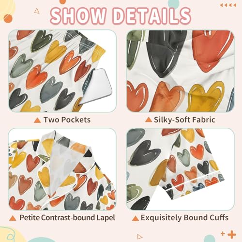 senya Watercolor Hearts Magic Satin Summer Pajama Sets Silk Short Sleeve Button Down Sleepwear3