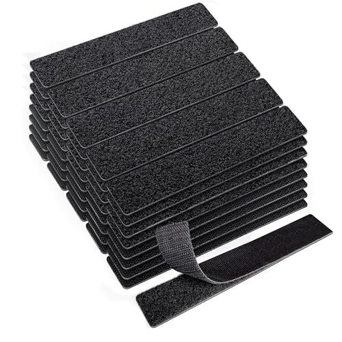 Image of KING MOUNTAIN 1x6 Inch Hook and Loop Strips, 20 Sets Nylon Self Adhesive Tape, Double Sided Strong Back Adhesive Tape and Dots for Office, Home and Crafting, Heavy Duty, Black