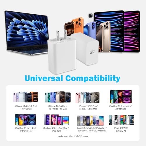 Image of iPhone 17 Charger Fast Charging, 2 Pack 40W USB-C Wall Charger Plug + 6.6FT USB Type C Cable Cord for Apple iPhone 17 Air 16 Pro Max 16 Plus 15 Series iPad Pro /Air,New iPhone Fast Charging USB-C Block