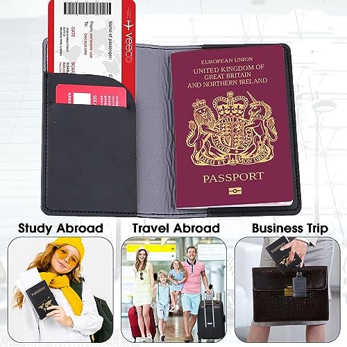 Image of House of Quirk Passport Holder Cover, PU Leather Passport Cover Case Organiser with Wallet for Credit Card, Money, Boarding Passes for Women Men (World Brown)