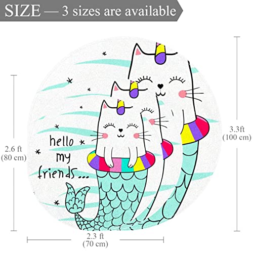 Tapis mignon chat sirène tapis rond chambre salon 100cm
