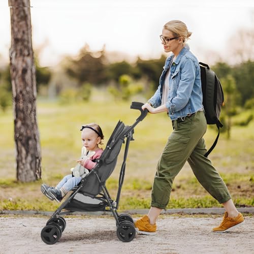 Image of One-Handed Folding Lightweight Stroller, Large Storage Basket, Canopy, Cup Holder, Compact Umbrella Stroller Durable Frame, 3-36M Travel Stroller for Airplane Ultra Overhead Friendly (Gray)