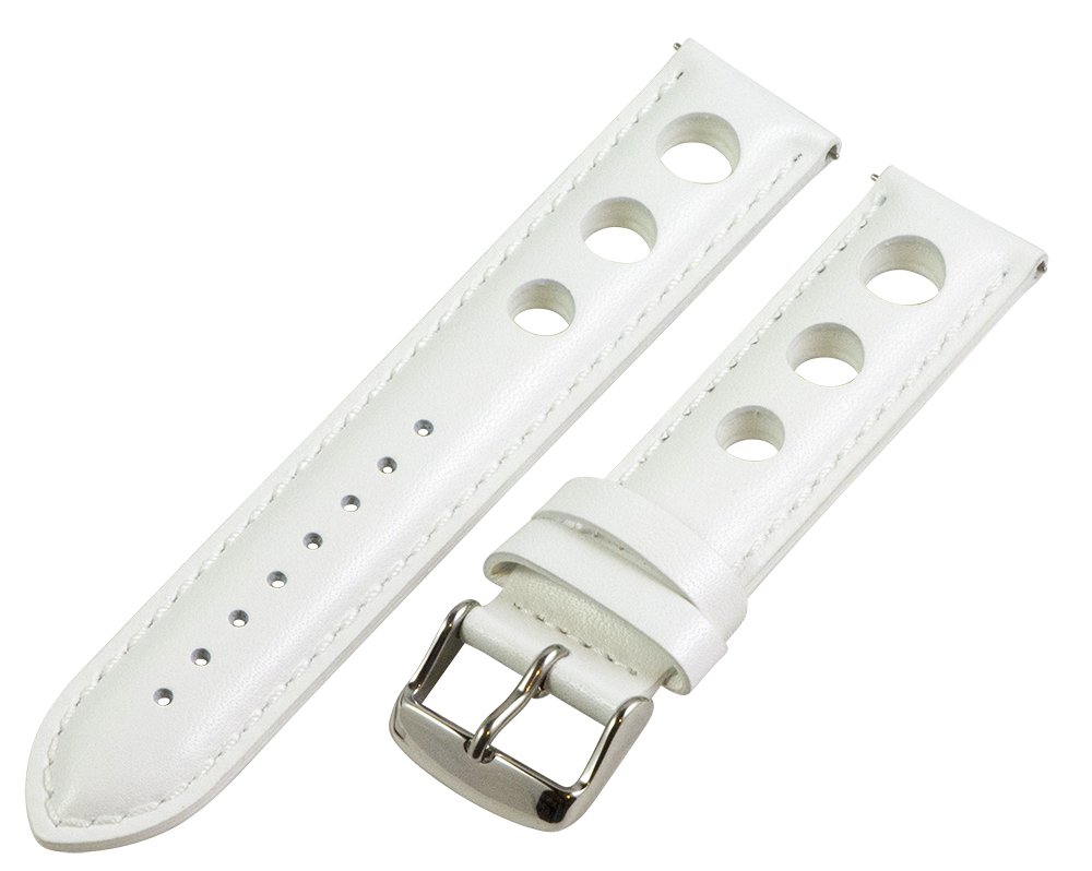 Clockwork Synergy, LLC 24mm Rally 3-hole Smooth White Leather Interchangeable Replacement Watch Band Strap